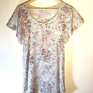 Vintage Lucie Ann II Floral Satin Lace Trim Nightgown Mini Dress | Small
